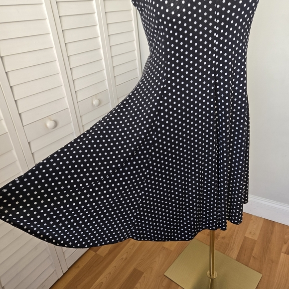 Black and White Polka Dot Skater Dress Women's L Retro Classic Pinup Rockabilly - Picture 4 of 11